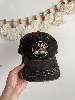 Shyanne Distress Black Western Style Snapback Trucker Hat Festival Rodeo Boho OS